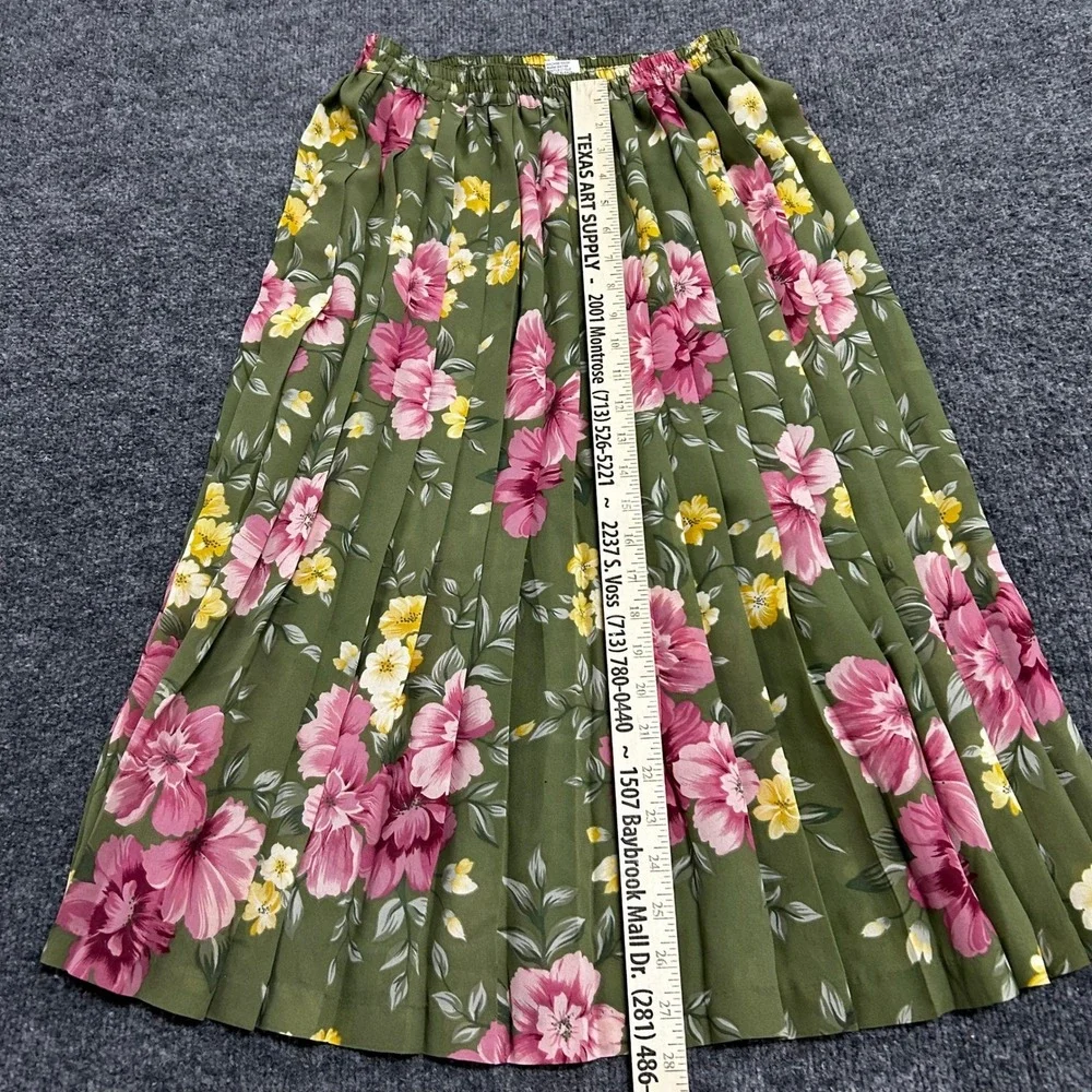 Alfred Dunner Skirt Womens Size 12P Green Floral Pleated Elastic Waist Midi